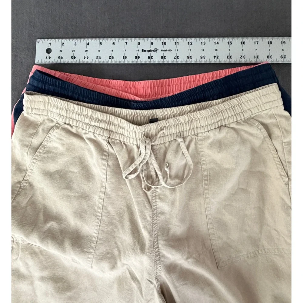 J Crew Linen Blend Seaside Pants Bundle 3 Pairs XL‎ Drawstring Pink Navy Beige